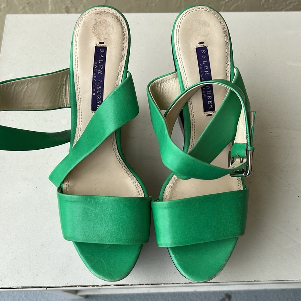 Ralph Lauren Blue Label Green Platform Wedges - Picture 4 of 6